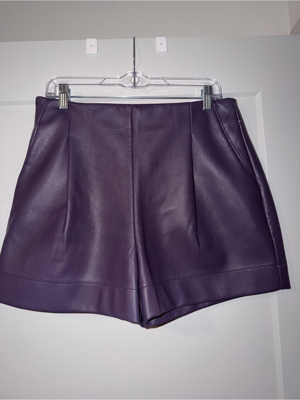 Marie Oliver High-Waist Faux Leather Shorts in Deep Purple